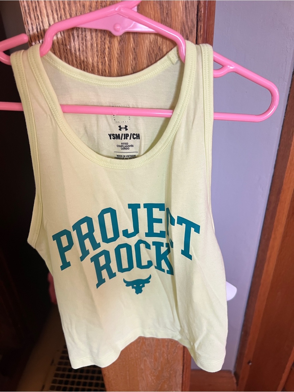 Under Armour Project Rock crop Pale Lime Tank Top with Teal Logo